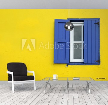 Picture of Colorful yellow house with blue shutters in Governors Harbour